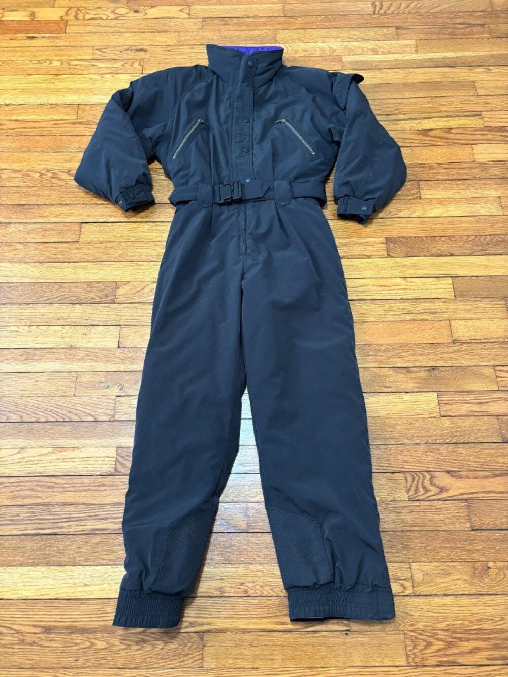 Vintage Eddie Bauer Womens Size 10p Petite One Piece Ski Snow Suit Black Purple